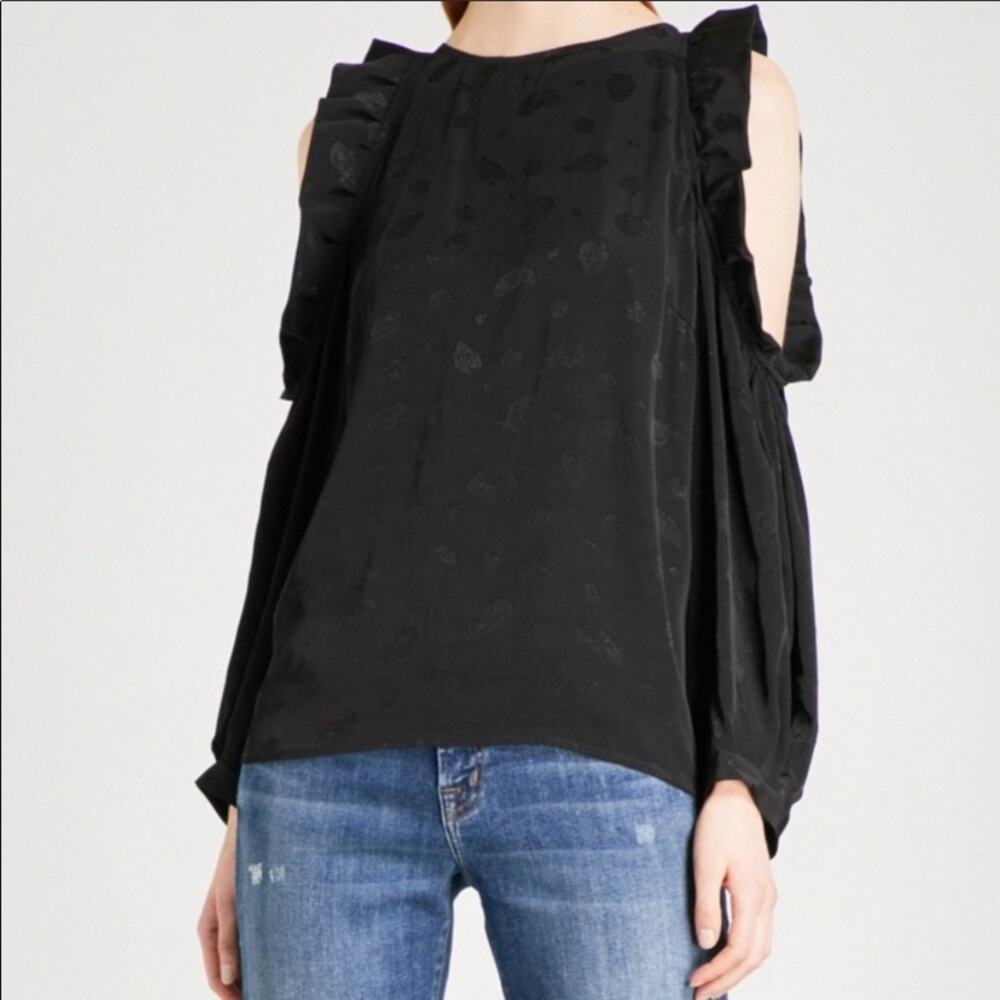 Maje Loyd Paisley Black Cold Shoulder Blouse